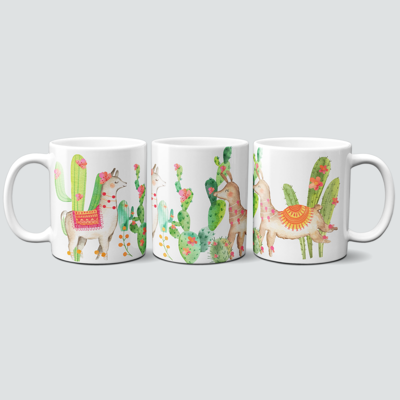 Tasse mit sommerlichen Lama und Kakteen