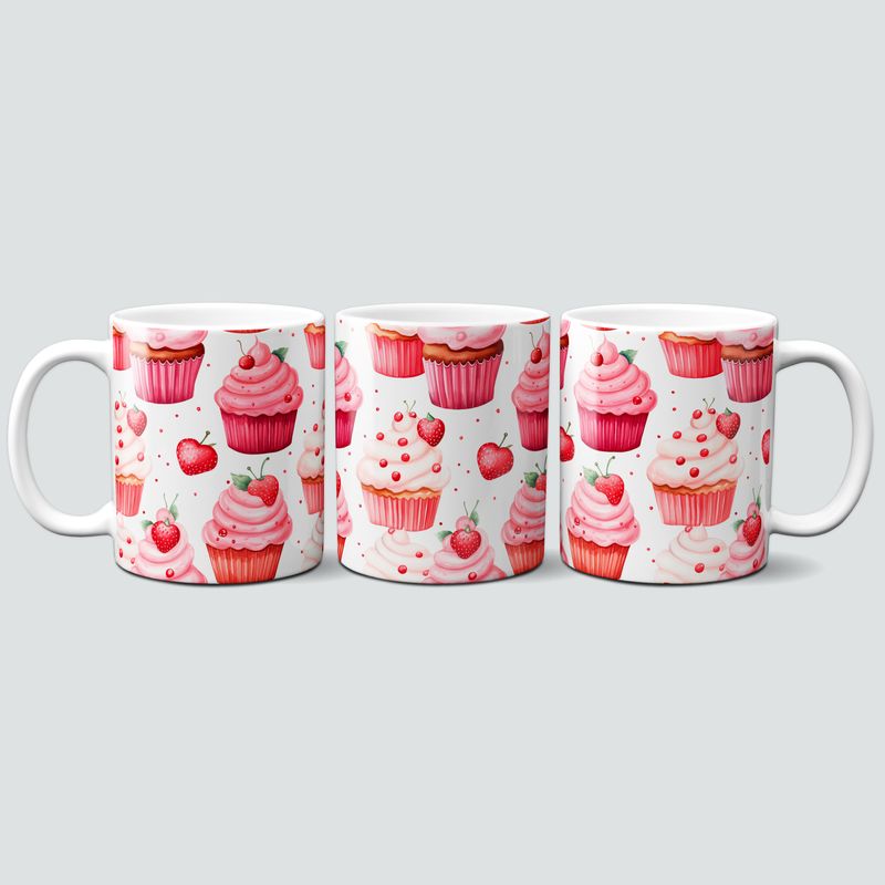 Tasse mit zuckersüßen erdbeerigen Cupcakes