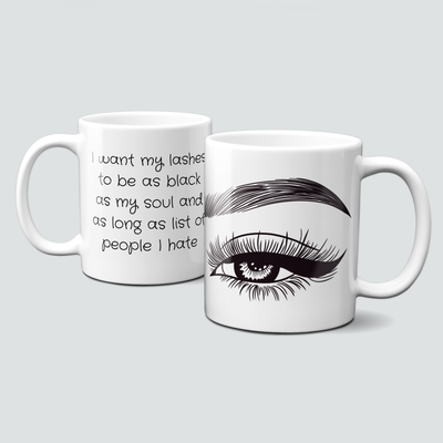 Tasse in schwarz weiß - I want my lashes