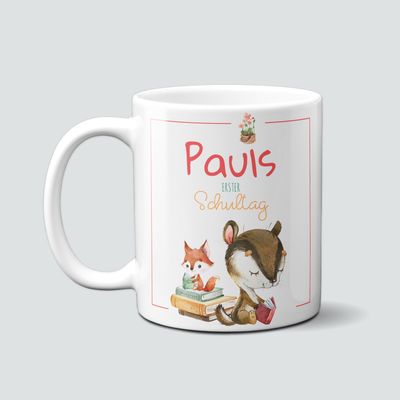 personalisierte Tasse zur Einschulung mit Fuchs
