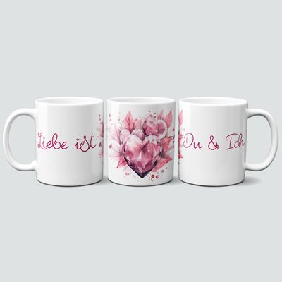 Liebe ist - Du &amp; Ich Tasse mit Diamant Herzen