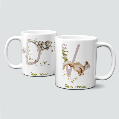 individuelle Monogrammtasse mit süßen Waldtieren individuelle Monogrammtasse mit süßen Waldtieren