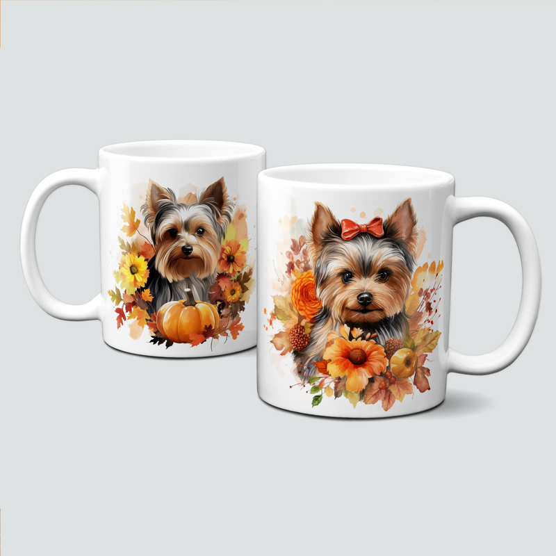 Tasse mit Herbstmotiven - Hund, Yorkshire Terrier, Autumn