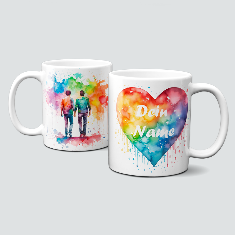 personalisierte Tasse mit Regenbogen Herz für Ihn