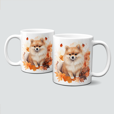 Tasse mit Herbstmotiven - Hund, Spitz, Autumn