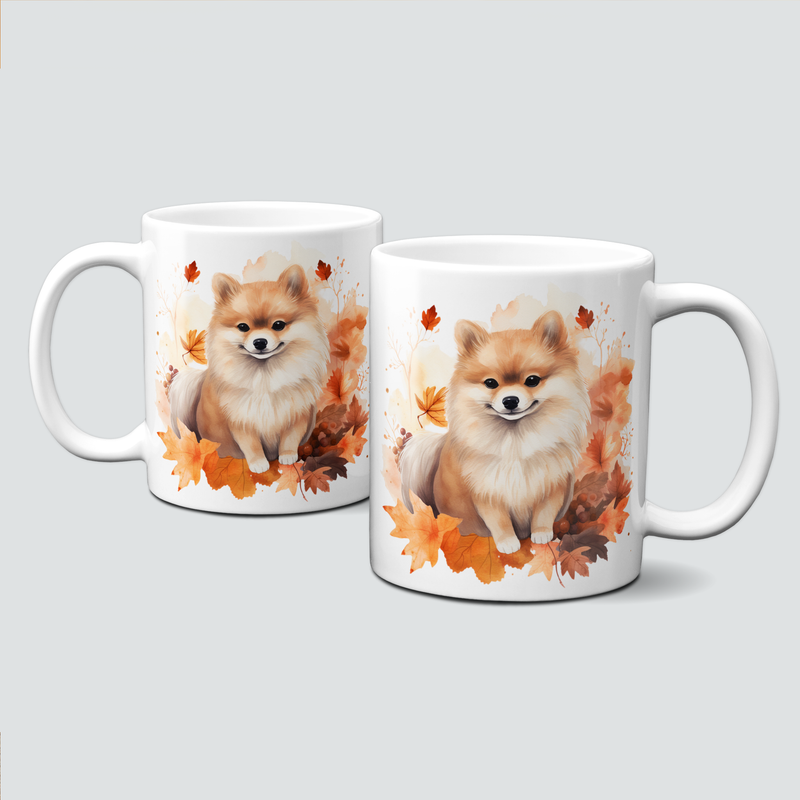 Tasse mit Herbstmotiven - Hund, Spitz, Autumn