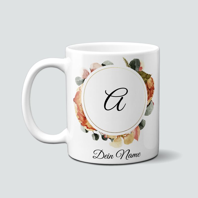 Tasse mit Herbstkranz inkl. Monogramm mit Namen