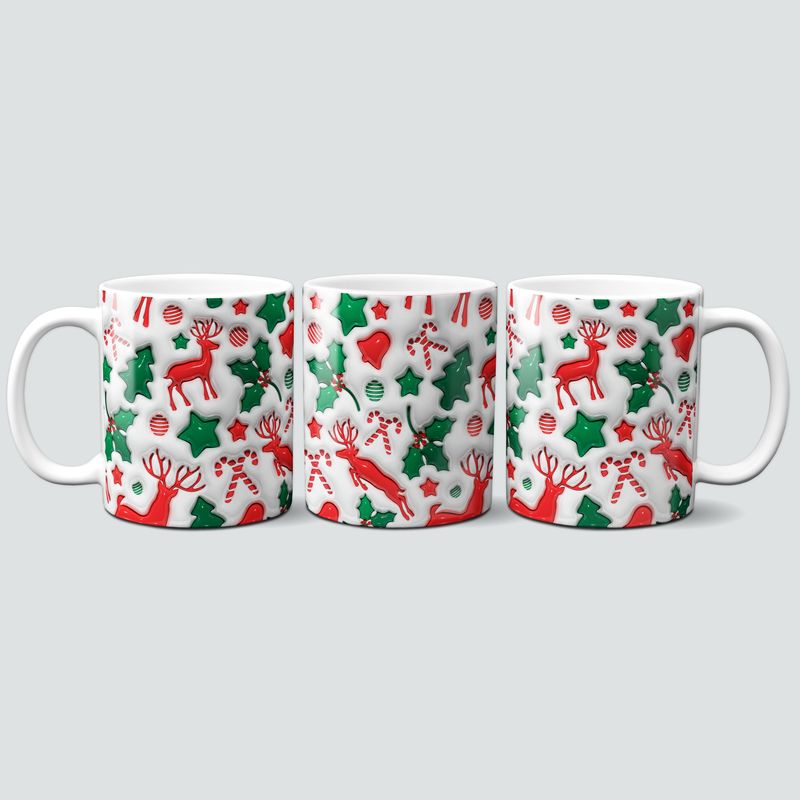 Tasse weiß, rot &amp; grün mit Weihnachtsmotiven im 3D Design