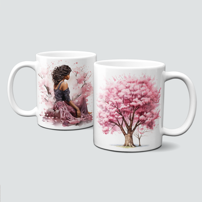 Tasse mit Blumen und Mädchen - ein Hauch in Rosa
