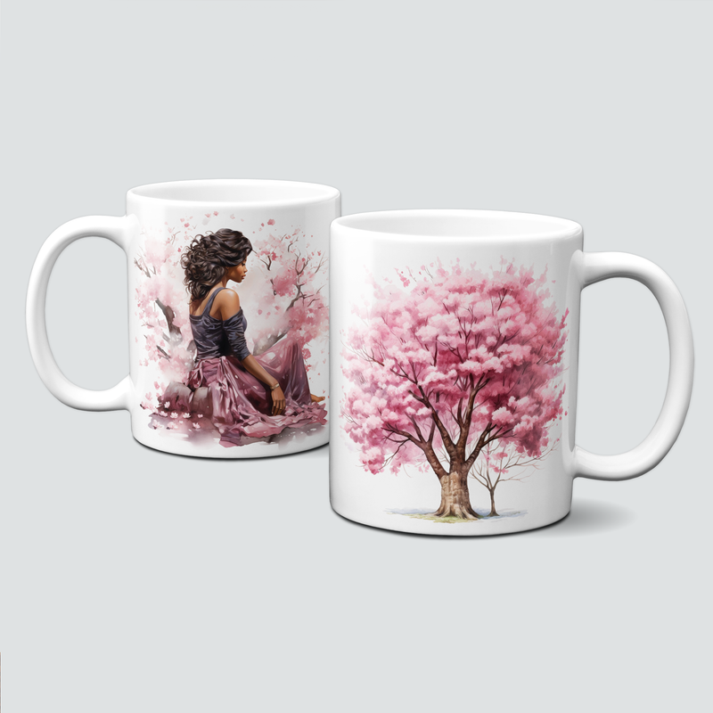 Tasse mit Blumen und Mädchen - ein Hauch in Rosa