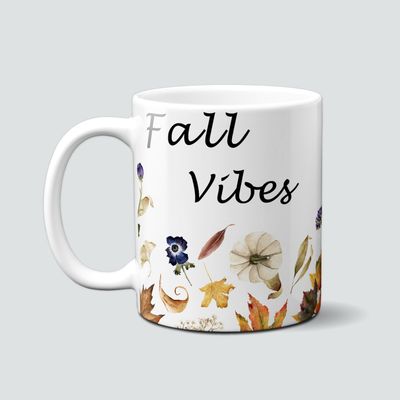 Tasse mit Blättern und Kürbissen - Fall Vibes