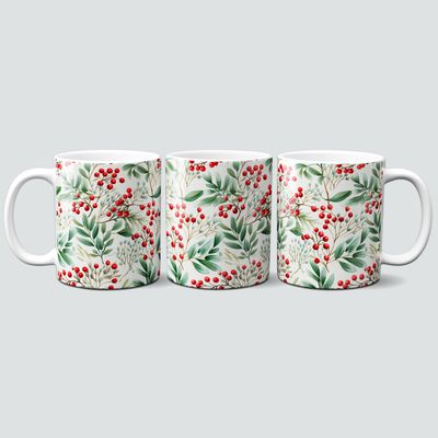 Wintertasse mit Stechpalmendesign