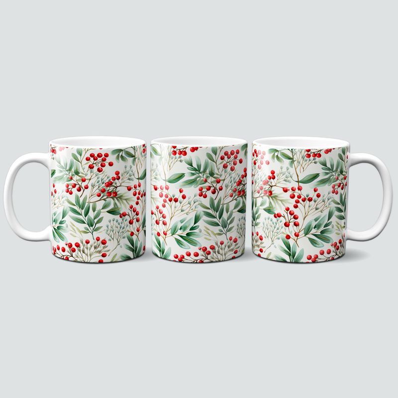 Wintertasse mit Stechpalmendesign