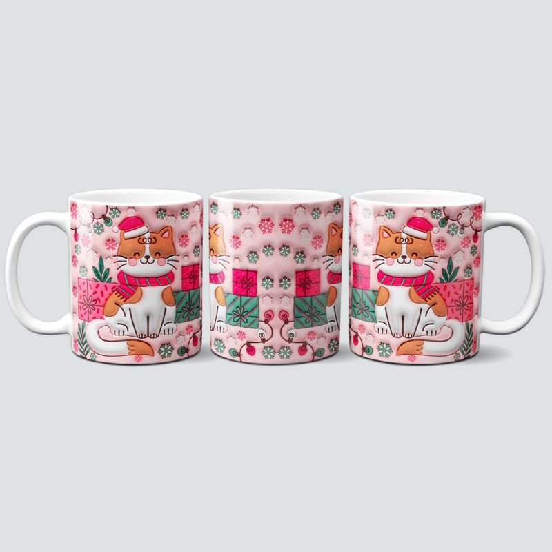 Tasse mit Weihnachtskatzen im 3D Design