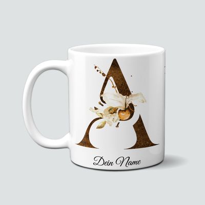 personalisierte Namenstasse mit braunem Monogramm personalisierte Namenstasse mit braunem Monogramm