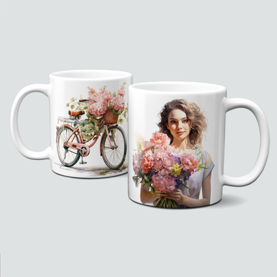 Tasse mit Blumen - Spring / Summer - Frau mit Rad Tasse mit Blumen - Spring / Summer - Frau mit Rad
