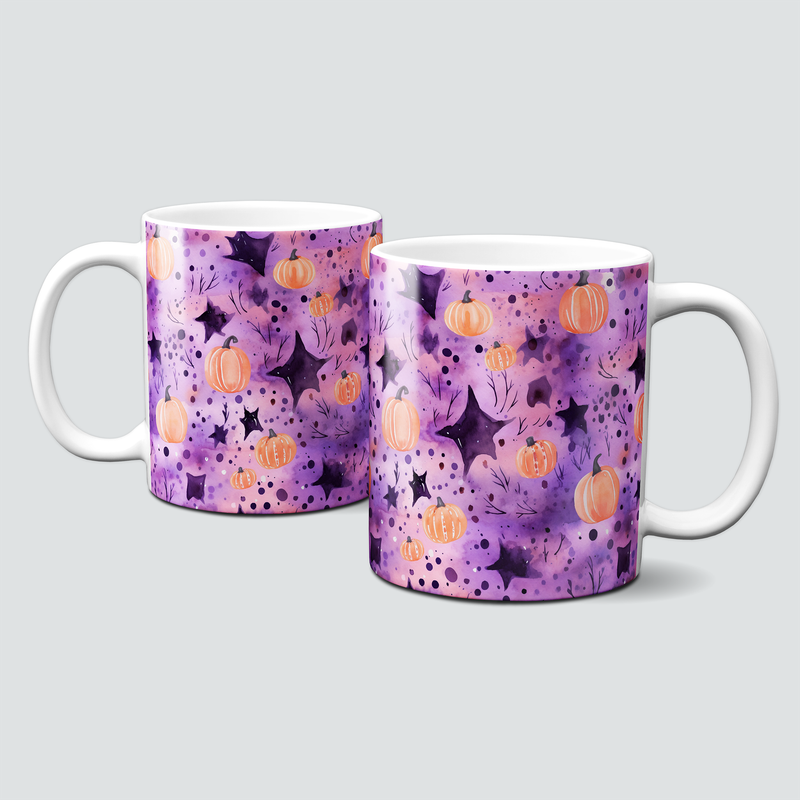 Tasse für die Halloween-Nacht - Kürbisse, Lila, Fledermäuse, Cats