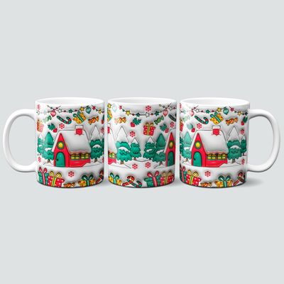 Tasse mit Weihnachtsdorf im 3D Design