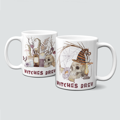 Tasse für Halloween mit Zaubertränken und Totenschädel