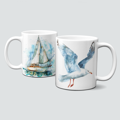 Tasse mit Boot und Möve