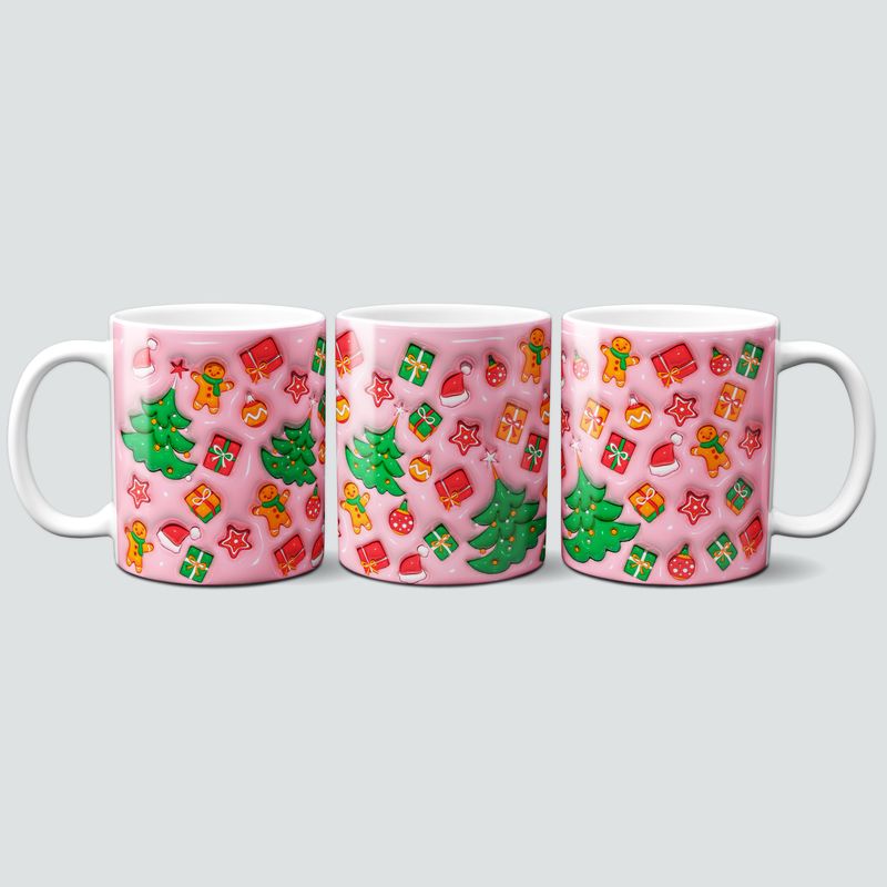 Tasse mit rosa Weihnachtsdesign im 3D Design