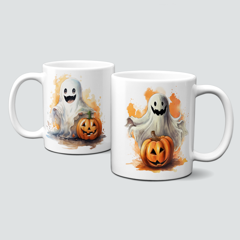 Tasse mit Halloween Motiv - Gespenster und Kürbis - schaurig schön