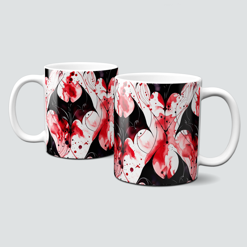 Tasse mit Halloween Motiv - schaurig schön in schwarz-rot - Fledermäuse