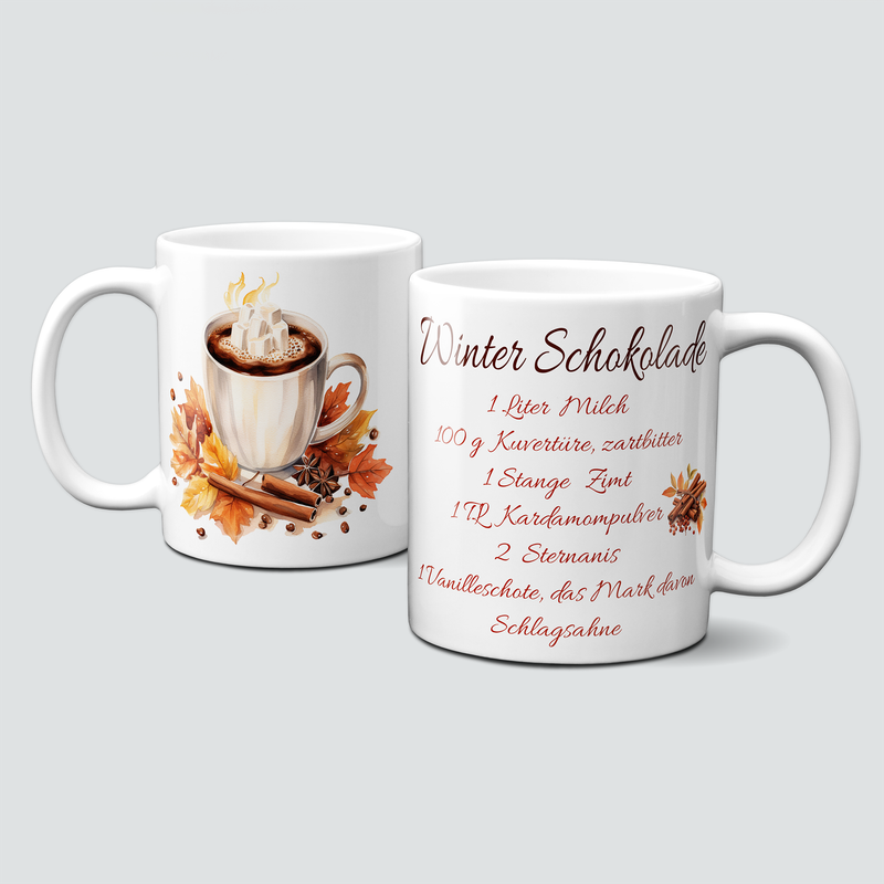 Tasse für Herbst- / Winterschokolade , Zimt, Anis Sterne, Kürbisse, nicht nur für Kinder, mit Rezept