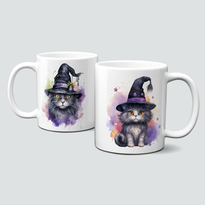 Tasse für Halloween - süße kleine Hexen-Katzen, Hexen-Hut