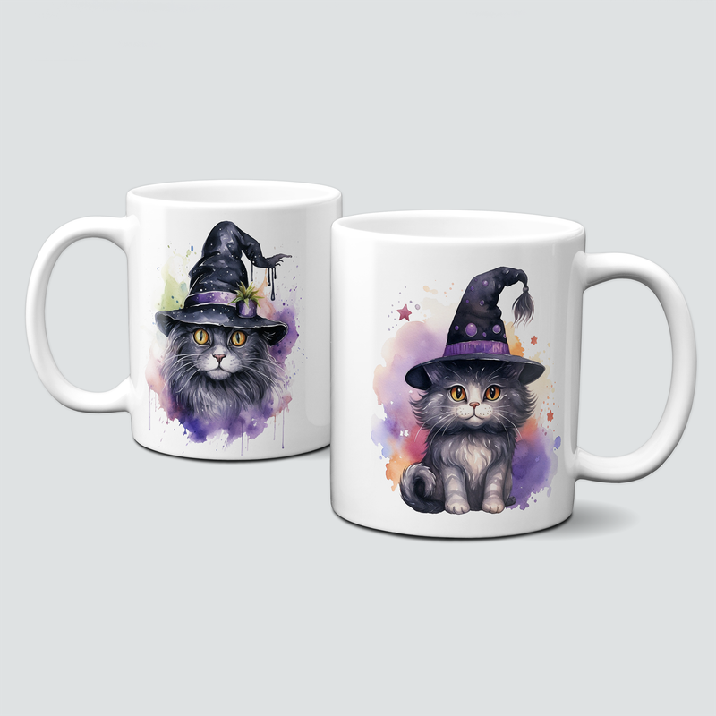 Tasse für Halloween - süße kleine Hexen-Katzen, Hexen-Hut