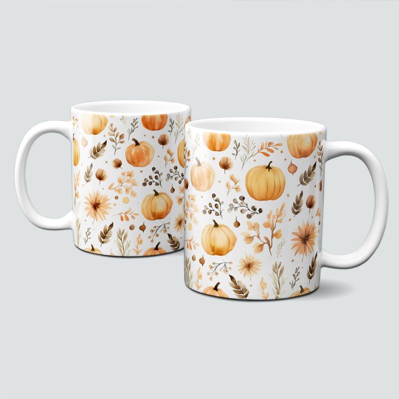 Tasse mit tollen Herbstmotiven - Kürbisse mit Blumen und Blättern