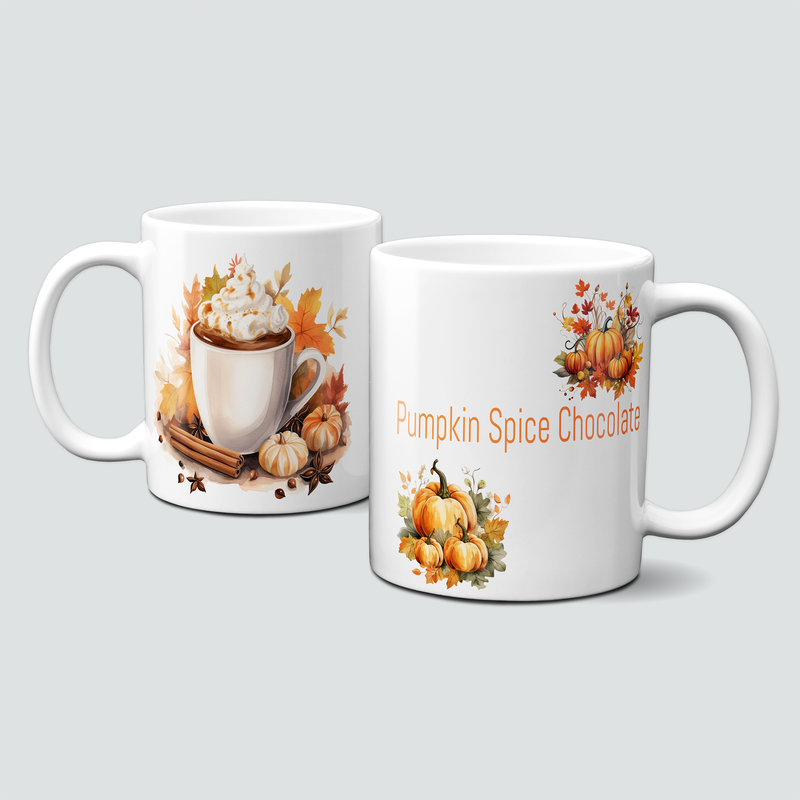 Tasse mit Pumpkin Spice Chocolate , Zimt, Anis Sterne, Kürbisse, nicht nur für Kinder