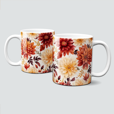 Tasse mit tollen Herbstmotiven - Autumn, Dahlien in den schönsten Herbstfarben