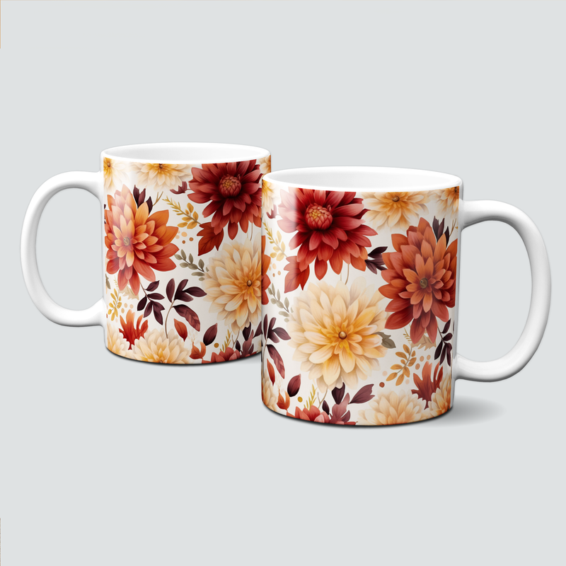 Tasse mit tollen Herbstmotiven - Autumn, Dahlien in den schönsten Herbstfarben