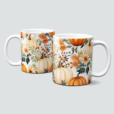 Tasse mit tollen Herbstmotiven - Pumpkin mit Blumen und Blättern Tasse mit tollen Herbstmotiven - Pumpkin mit Blumen und Blättern