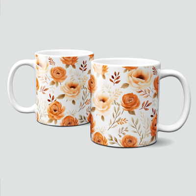 Tasse mit tollen Herbstmotiven - Autumn, Herbstblüte in Orange