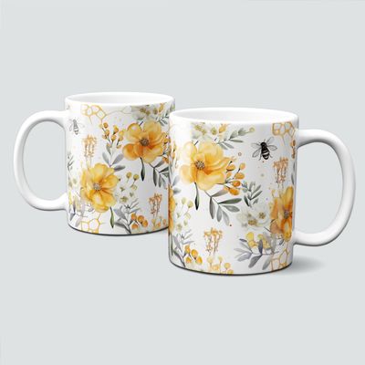 oh-cuptastic-Tasse - Blumen - kleine Bienen Frühling - mit Blumen in Gelb