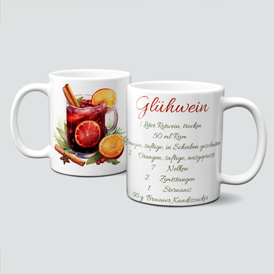Tasse mit schönen Herbstmotiven - Glühwein, rote Beeren, Orangen, Zimt, Anis Sterne, Rum, incl. Rezept