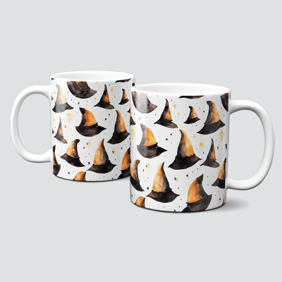 Tasse für Halloween - Hexenhüte, WitchHat in Schwarz /Orange