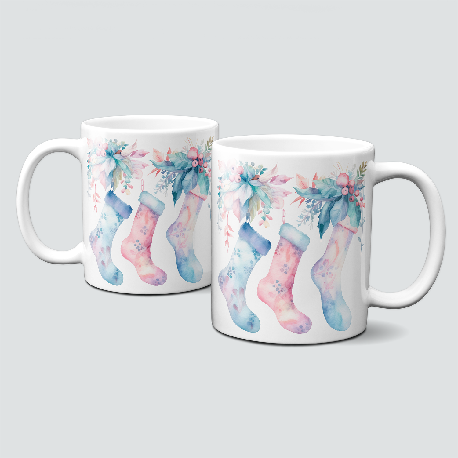 Keramiktasse mit Weihnachtsmotiv-Winter-bunte Weihnachtsstrümpfe-Blätter