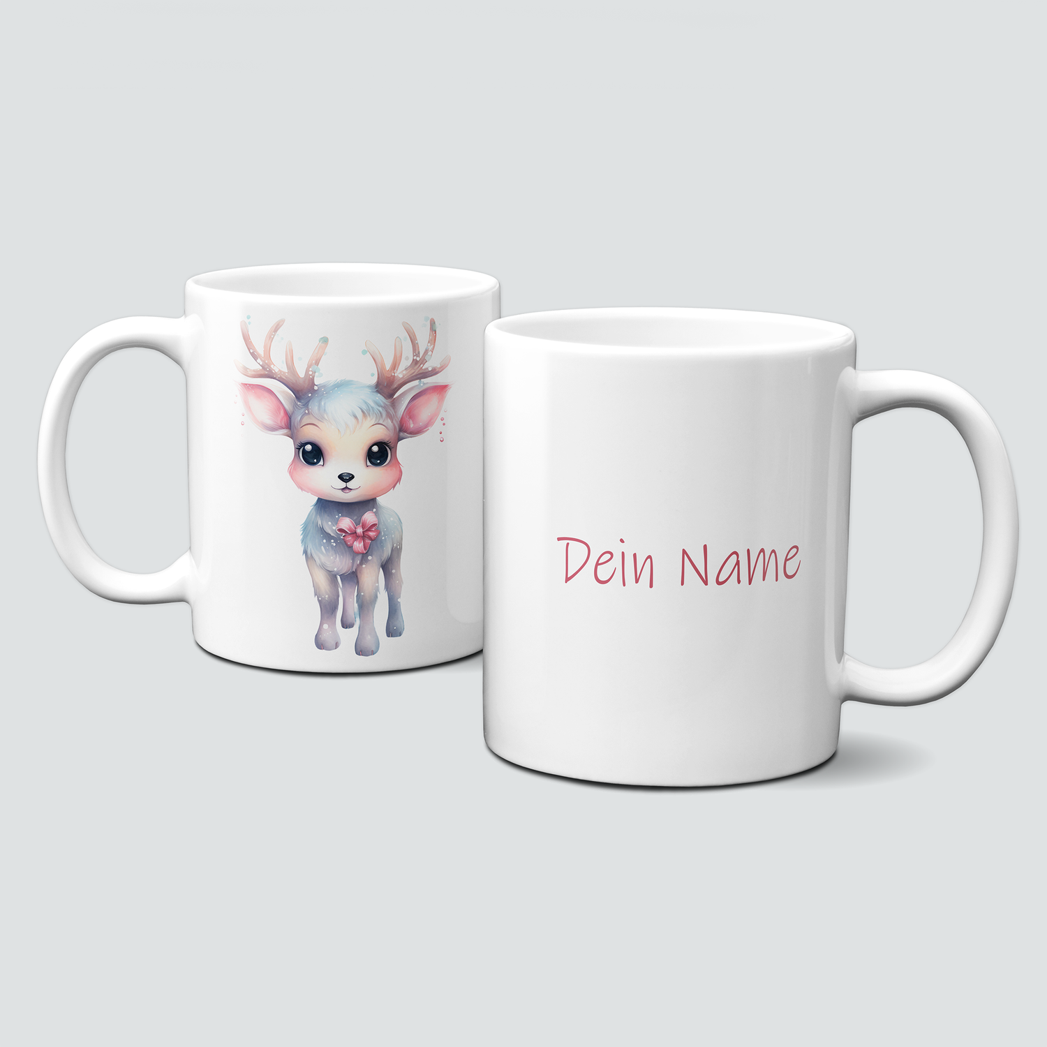 Keramiktasse mit Weihnachtsmotiv-Winter-Reh-Rehkitz-bunt