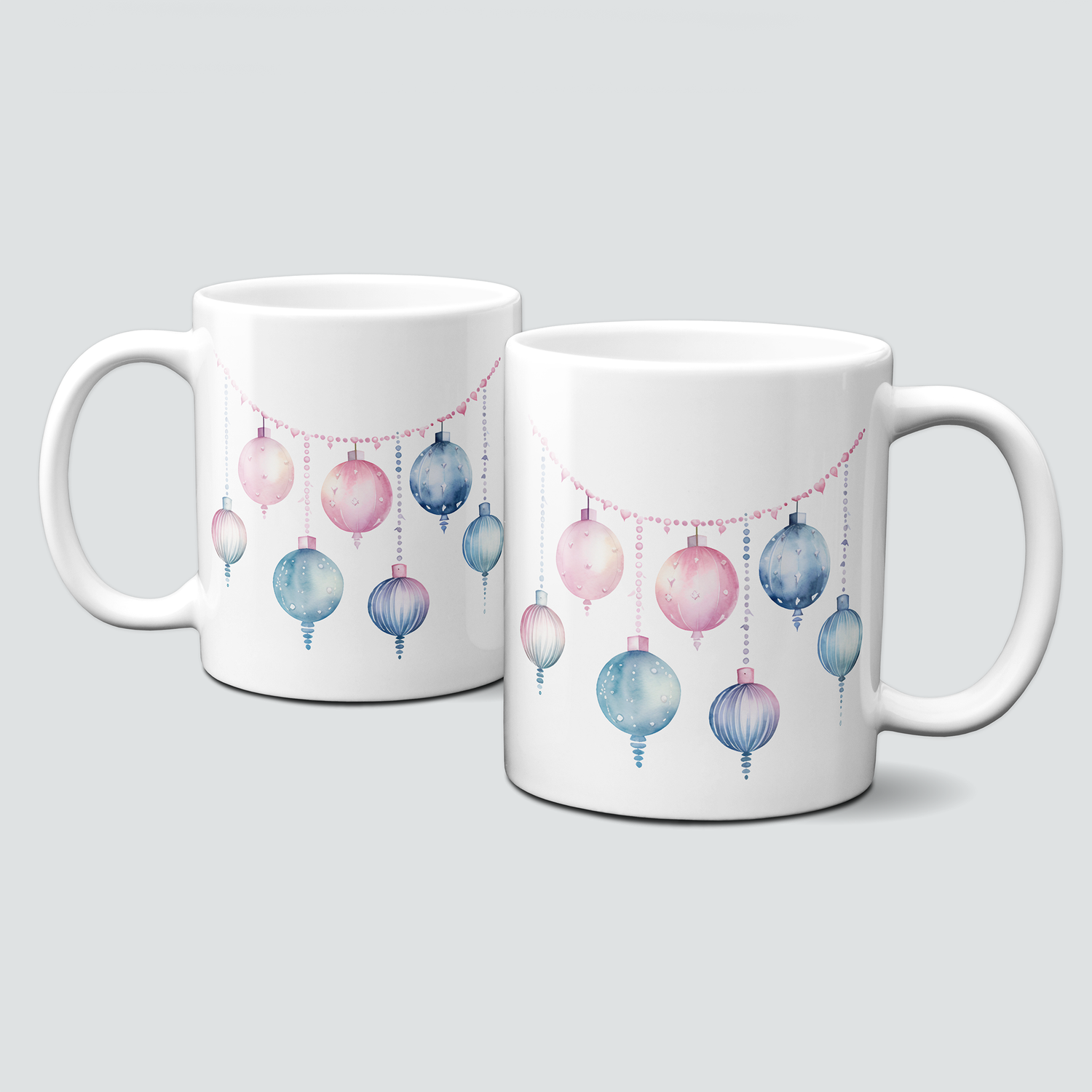 Keramiktasse mit Weihnachtsmotiv-Winter-bunte Weihnachtskugeln-Girlande