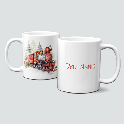 Keramiktasse mit Weihnachtsmotiv-Winter-Lokomotive-Personalisierbar Keramiktasse mit Weihnachtsmotiv-Winter-Lokomotive-Personalisierbar