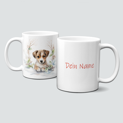 Keramiktasse mit Weihnachtsmotiv-Winter-Hund-Pflanzen-Personalisierbar Keramiktasse mit Weihnachtsmotiv-Winter-Hund-Pflanzen-Personalisierbar