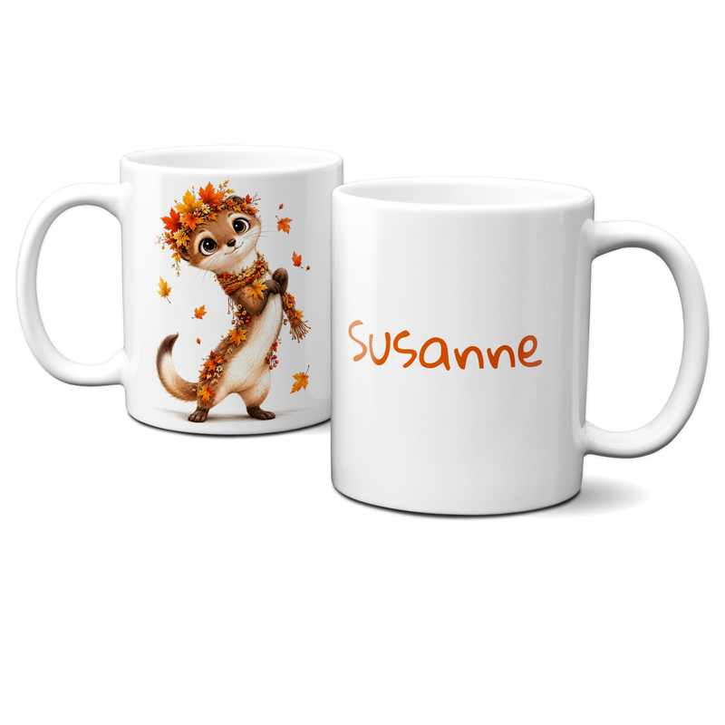 personalisierte Herbsttasse - Tiere, Blumen, Blätter, Autumn, Herbst