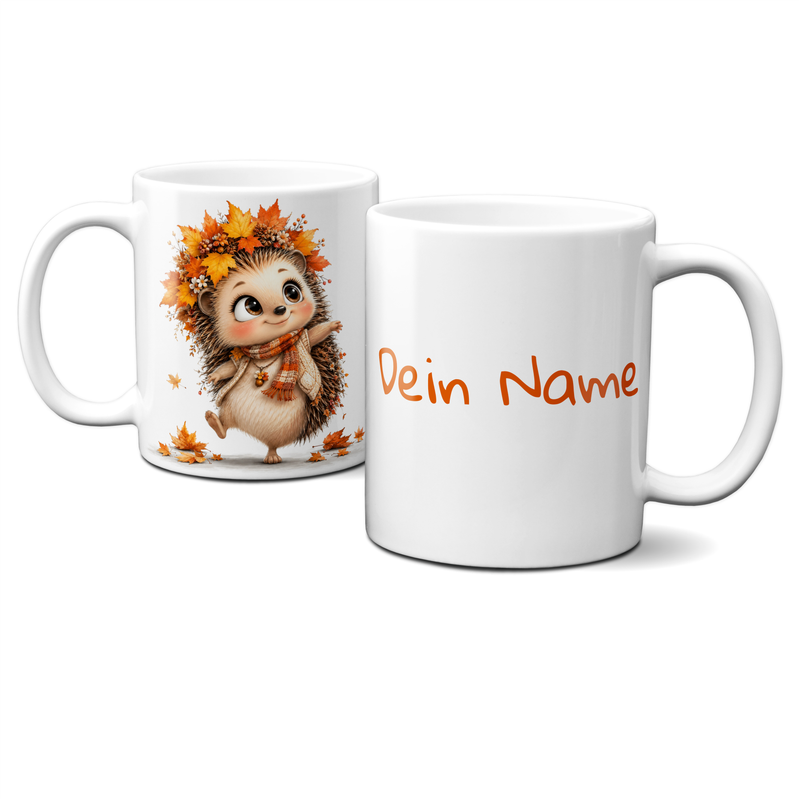 personalisierte Herbsttasse - Tiere, Igelchen, Blumen, Blätter, Autumn, Herbst
