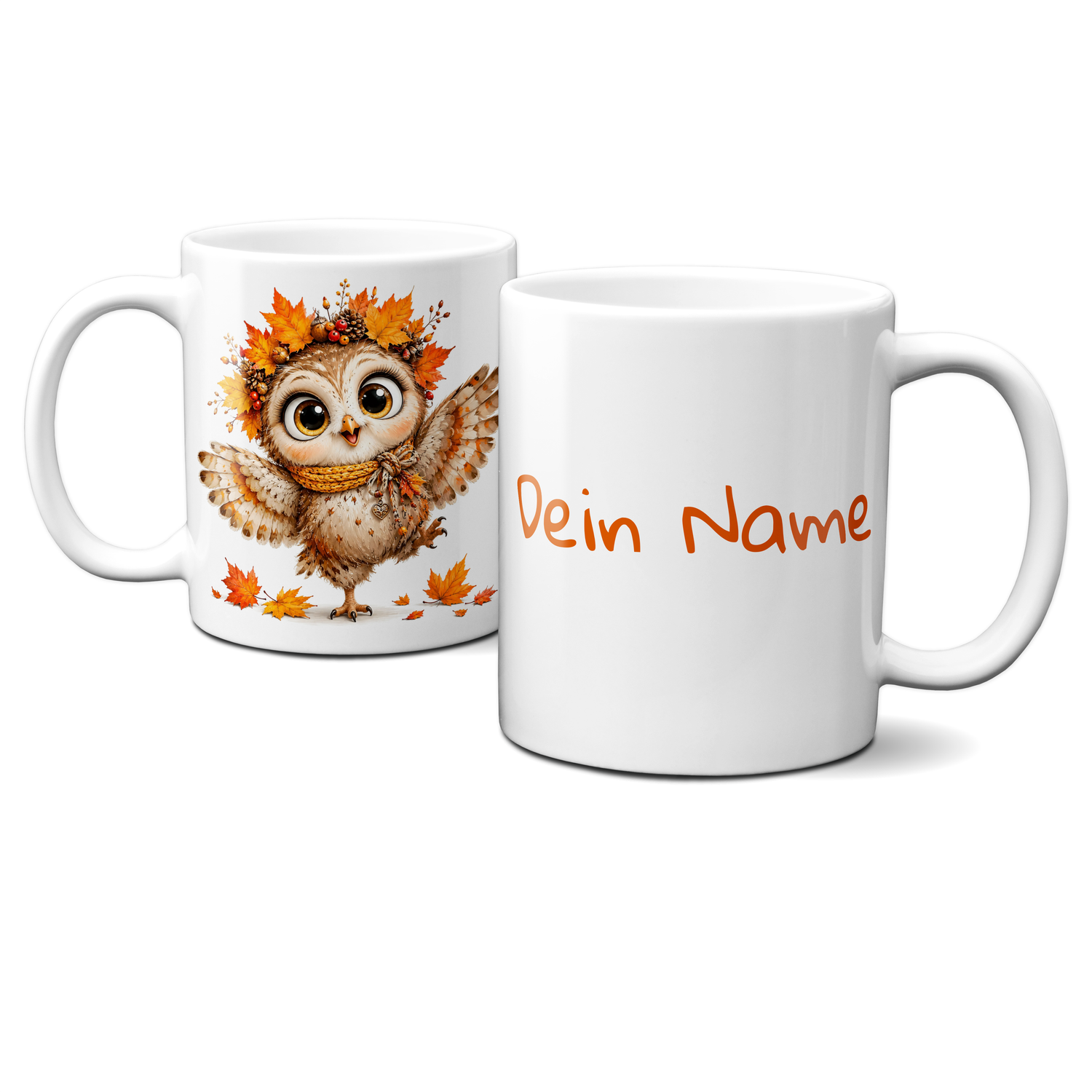 personalisierte Herbsttasse - Tiere, Eule, Blumen, Blätter, Autumn, Herbst