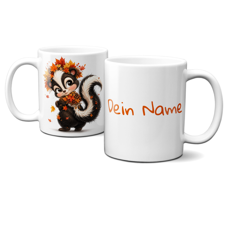 personalisierte Herbsttasse - Tiere, Blumen, Blätter, Autumn, Herbst