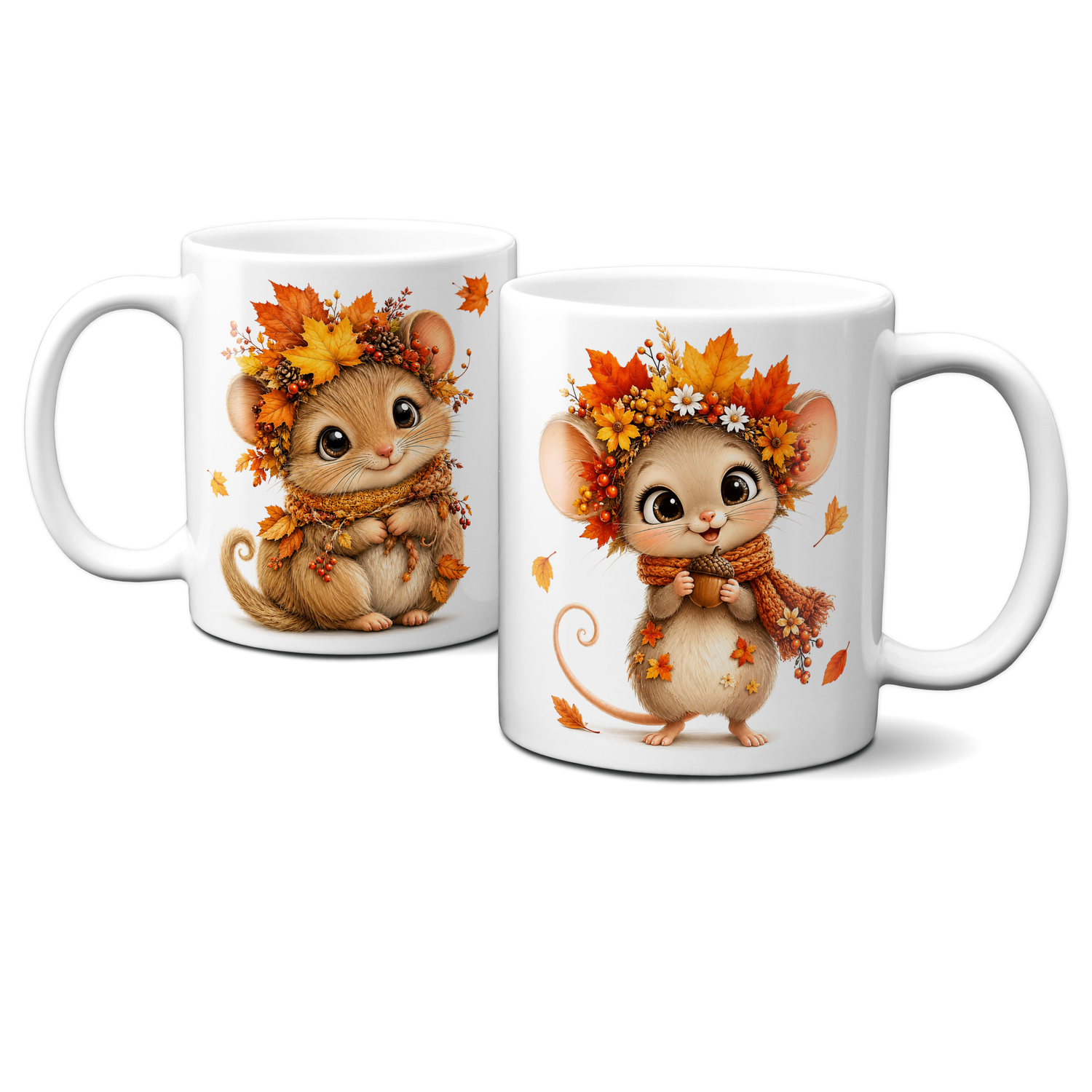 Tasse mit Herbstmotiven - Tiere, Mäuschen, Blätter, Herbst, Autumn