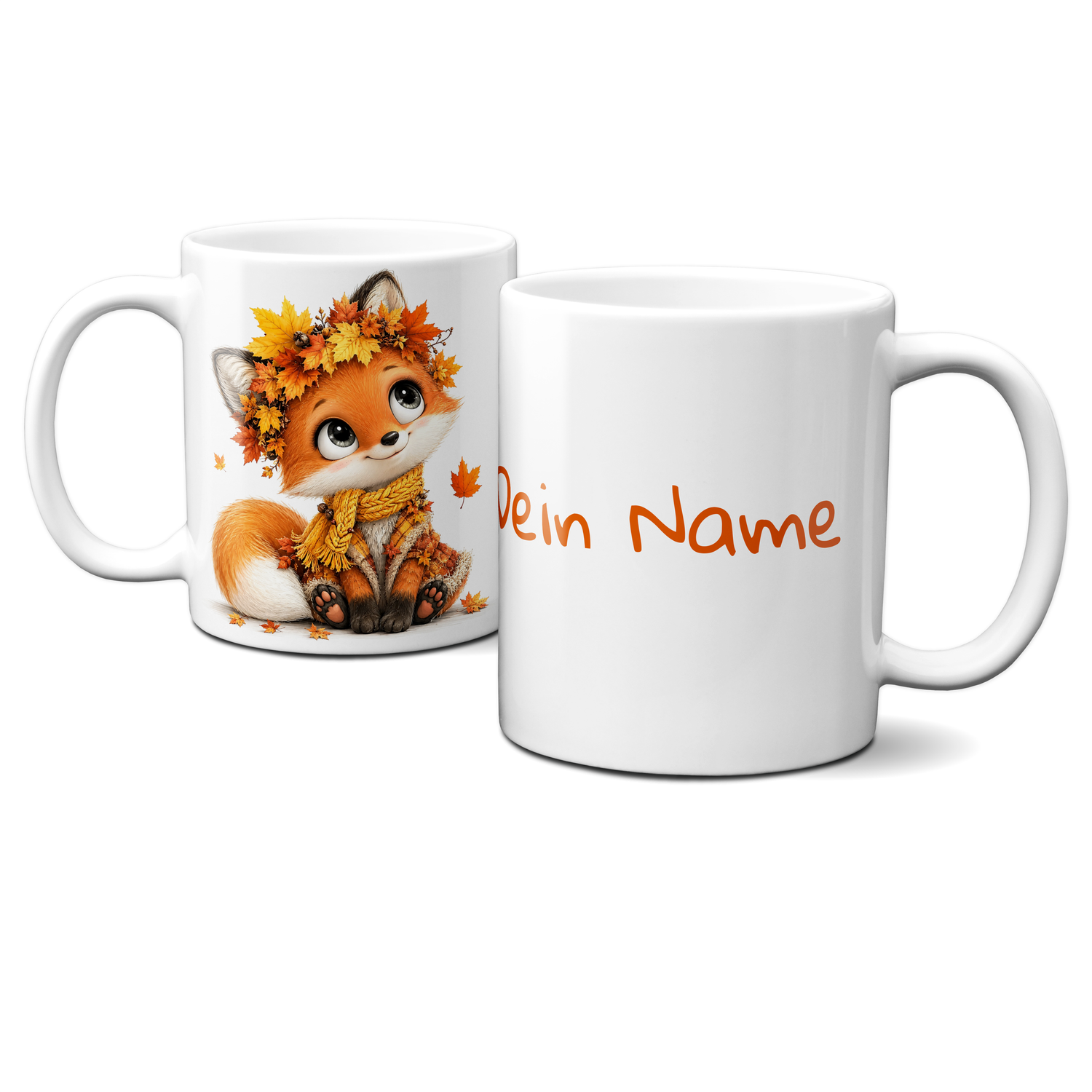 personalisierte Herbsttasse - Tiere, Fuchs, Blumen, Blätter, Autumn, Herbst